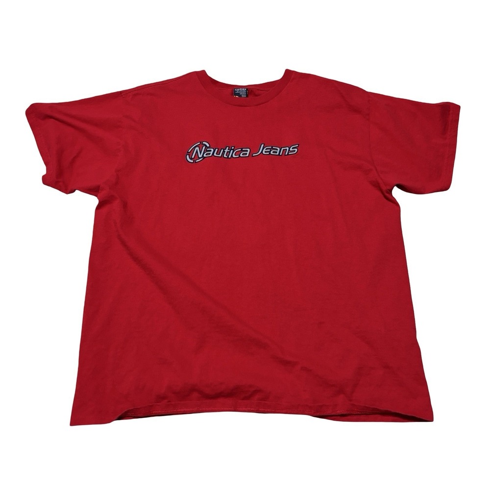 Vintage Y2K Nautica Jeans Company Red Short Sleeve T Shirt Sz XXL 25 x 30